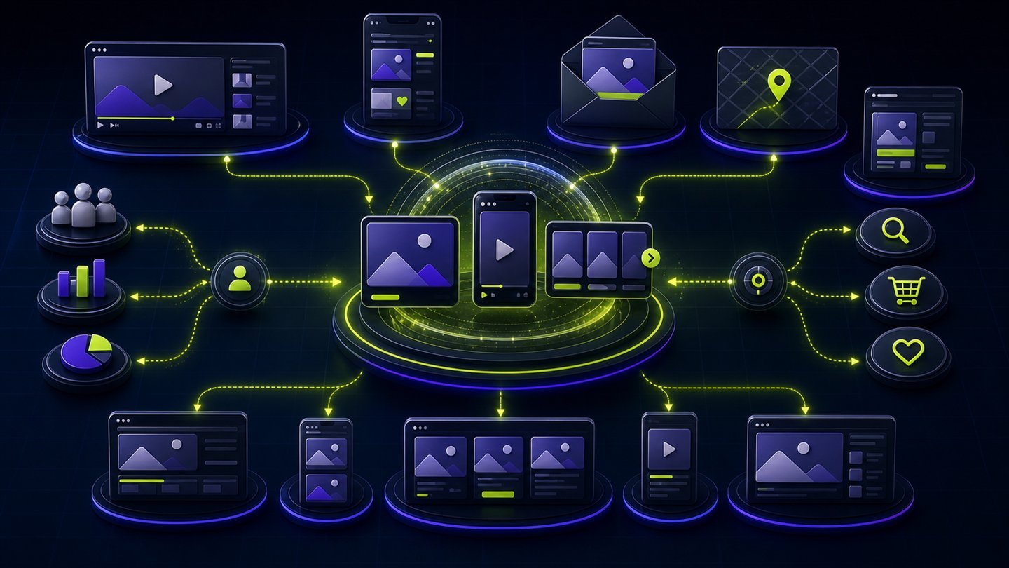 Visual creative adapting across video, discovery, email, maps and display advertising surfaces