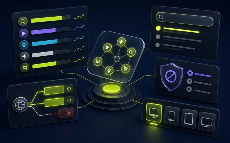 Channel reporting, search guidance, exclusions, URL routing and device controls around an automated campaign