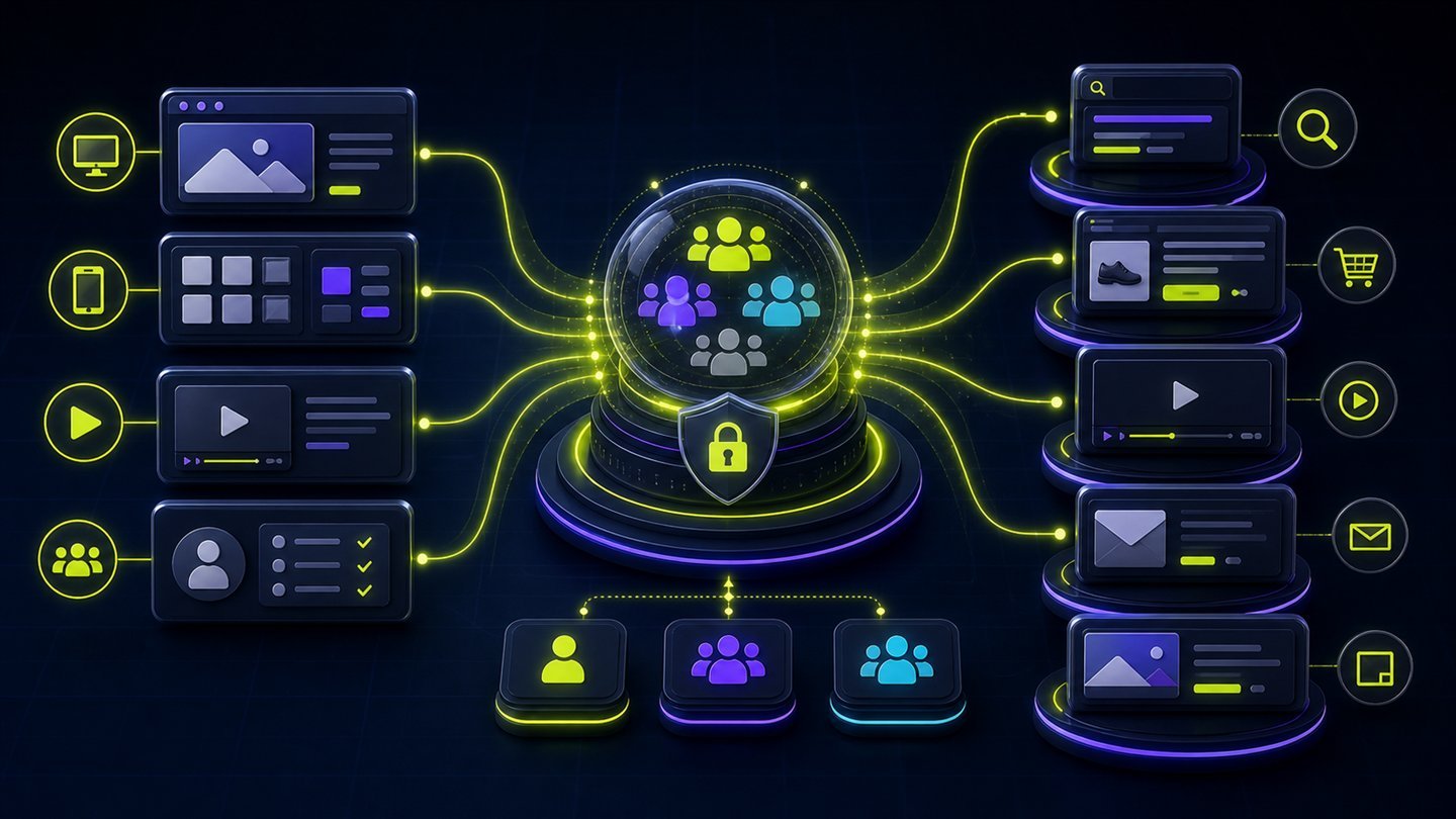 Privacy-protected first-party interactions forming audience segments and powering relevant re-engagement across advertising surfaces