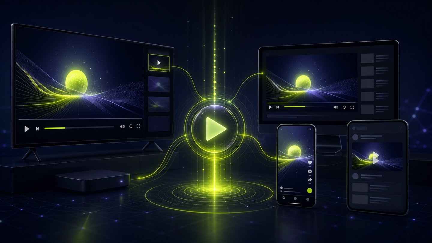 One video advertising campaign adapting across television, desktop, mobile and discovery formats